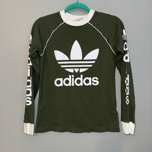 EUC Adidas Long Sleeve Originals Shirt Olive Green Size XS - Picture 2 of 8